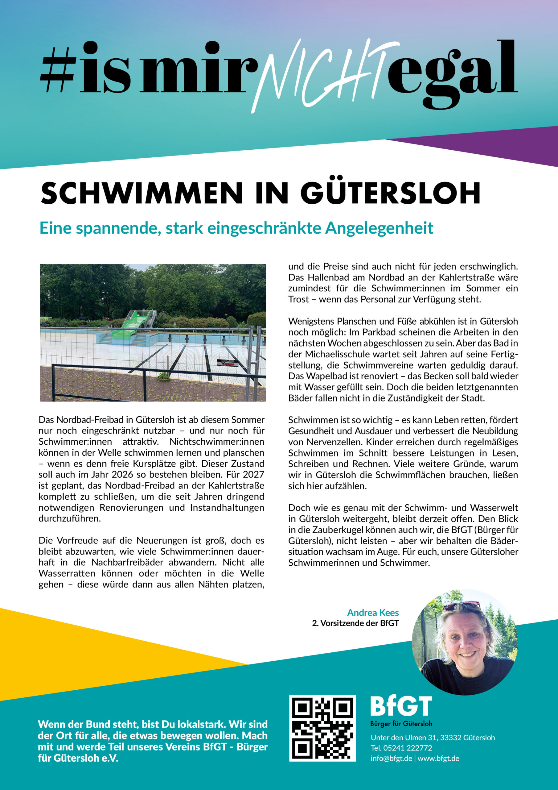 BfGT denkt: Schwimmen ist für alle Bürgerinnen und Bürger gut und wichtig